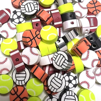 100 Pcs Sport Ball Polymer Clay Beads Mixed Heishi Spacer Beads Supplies for DIY Bracelet Earring Necklace Jewelry Making - color: Ball