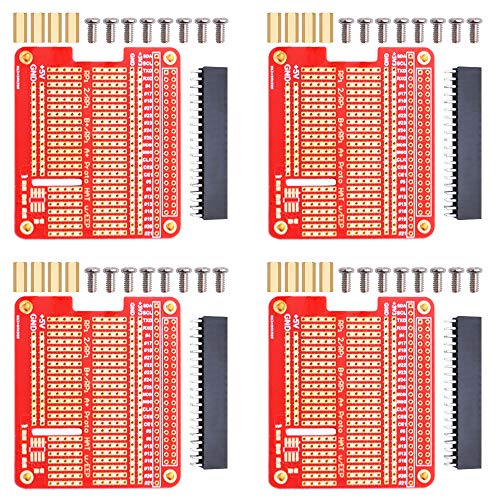 GeeekPi 4X Prototype Breakout DIY Breadboard PCB Shield Board Kit for Raspberry Pi 4 3 2 B+ A+ (Red) - color: Red
