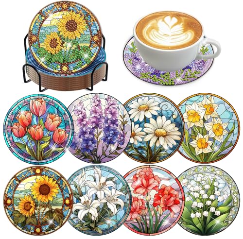 Diamond Art Coasters Kit, 8 Pieces Sunflowers Diamond Painting Coasters Kit - color: Bdwy042