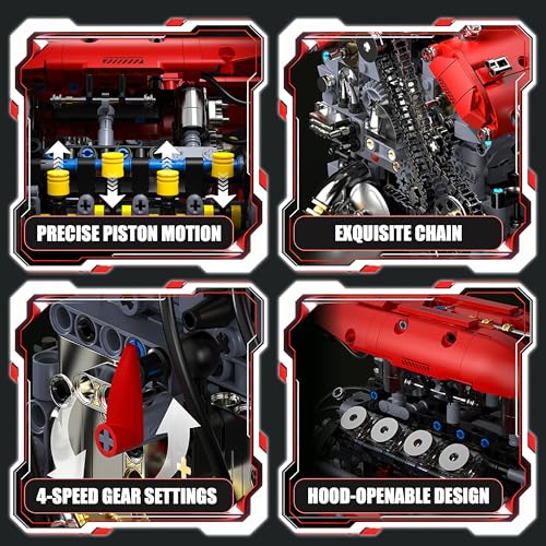 V8 Engine Model Kit that Runs, 1370 Pcs Desk Display Gift for Teens 14+ - style: 1-V8