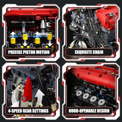 V8 Engine Model Kit that Runs, 1370 Pcs Desk Display Gift for Teens 14+ - style: 1-V8