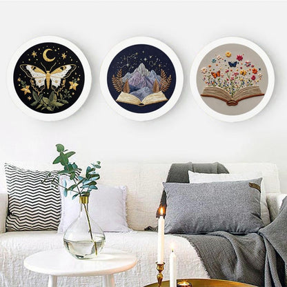 Konrisa Stamped Embroidery Kit with Butterfly Scenery Book Flower Pattern, Embroidery Starter Kit DIY Sewing Practice, Cross Stitch Kit,Set of 3 - color: flower book