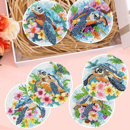 Sea Turtle Diamond Art Coasters Kit, 8 Pieces Diamond Painting Coasters Kit - color: Floral Turtle