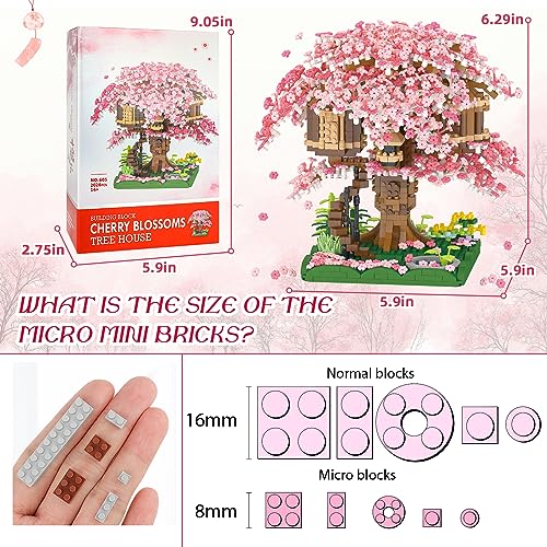NEWABWN Cherry Blossom Bonsai Tree Mini Micro Building Set, Japanese Sakura Tree House Model Sets for Adults, Flowers House Mini Bricks Building Kit, Creative Gift Toys for Teens 14 (2028PCS) - style: A