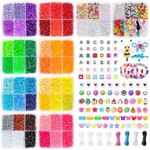 Simetufy 12000Pcs Pony Beads Bracelet Making Kit 48 Colors for Kandi Craft - color: 48colors-12000pcs set