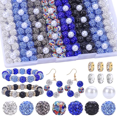 AIPRIDY Jewelry Making Beads Set, 300 PCS 10mm Rhinestone Clay Beads, 8mm Mixed Color Spacer Beads with Pearl and Floral Beads for DIY Jewelry Making (14# Mixed) - color: 14# Mixed