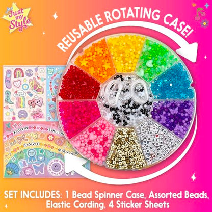 Just My Style Rainbow Bead Spinner, DIY Bracelet Making Kit with Swiveling Bead Case, Includes Over 1,000 Beads for Bracelet Making, Elastic, and More - color: Bead Spinner