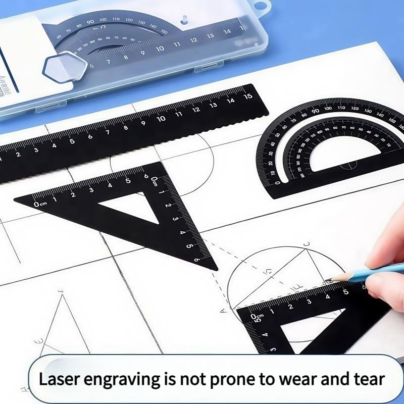1 Set 4pcs Thickened Aluminum Alloy Drawing Kit with Storage Box for Office, Drawing, Student Measurement Ruler Set (Black) - color: Black