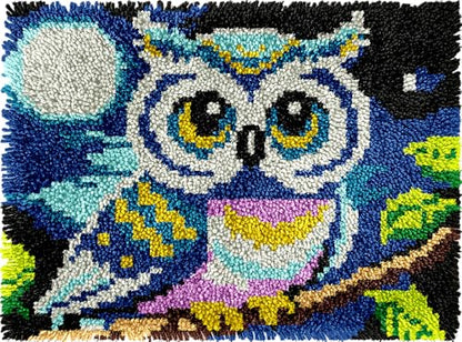 Cute Owl Latch Hook Kits for Adults Kids Beginners Birds Latch Hook Rug Kit Animals Pre-Printed Hook and Latch Carpet Making Kits Cross-stitch DIY Wall Hanging Crochet Set 20x15 In. Craft Gift - color: Moon Owl Rug
