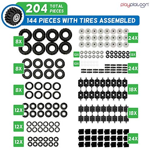 Play Platoon 144 Piece Wheels, Tires & Axles Set, Building Brick Compatible - color: 144 Piece Set of Wheels and Axles