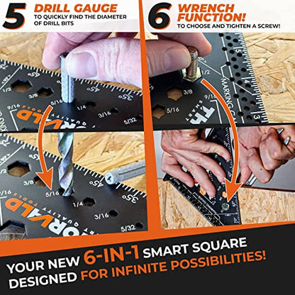 THORVALD 6-in-1 Carpenter Square 7 inch (1/16" Precision) - T Square Multi-Purpose Carpenter Tools : Wrench, Square, Protractor, Ruler, Marking Gauge, Drill Gauge - color: 1 Square