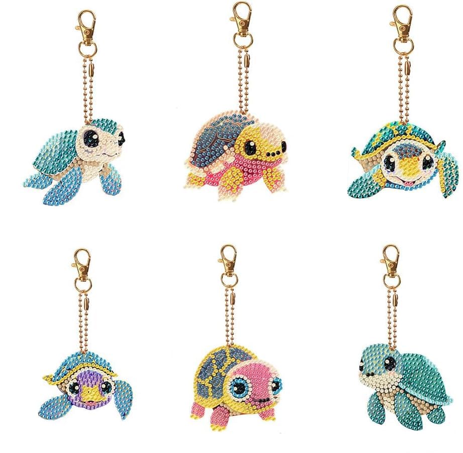 YUE ZHE 6 PCS Sea Turtle Diamond Art Kits for Adults Double Sided Diamond Art Keychains Animal DIY 5D Painting Keychains Kits for Adults Beginners DIY Crafts - color: Turtle