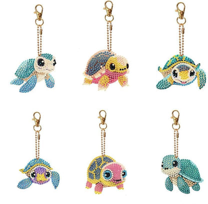 YUE ZHE 6 PCS Sea Turtle Diamond Art Kits for Adults Double Sided Diamond Art Keychains Animal DIY 5D Painting Keychains Kits for Adults Beginners DIY Crafts - color: Turtle