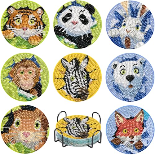 Leatrice 8 PCS Diamond Art Coasters Set Diamond Painting Kits for Adults - color: AB Animal