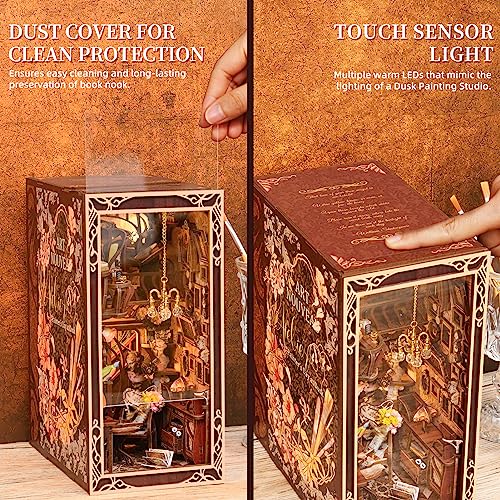 MiniCity Painter at Dusk Book Nook Kit, 3D Wooden Bookshelf Puzzle with LED - color: Painter's Day at Dusk