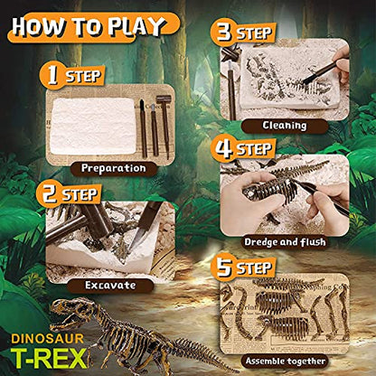 Dig & Discover Dino Tyrannosaurus Rex Dinosaur Skeleton 3D Fossil Bones Excavation, Science Educational Toy Kit for Kids, Children - color: Tyrannosaurus Rex