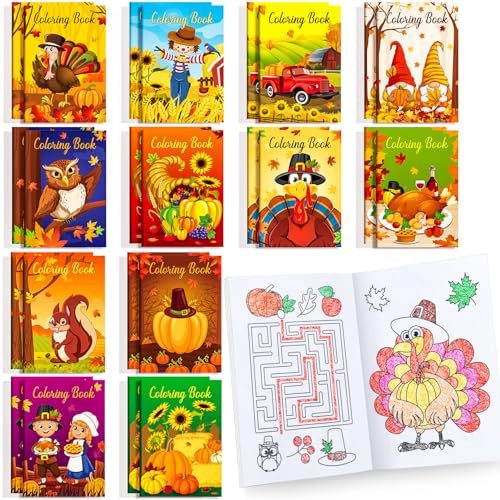 BenLouis 24 PcsThanksgiving Fall Mini Coloring Books for Kids Party Favors - style: Thanksgiving