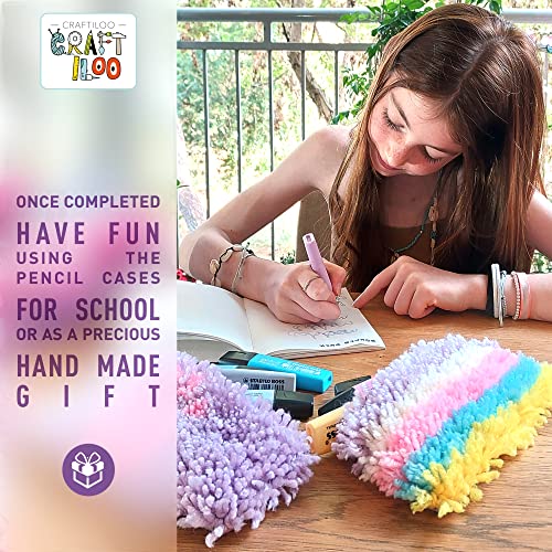 CRAFTILOO Latch Hook Kit for Kids Ages 8-12 - 2 DIY Rug Pencil Cases - color: Latch Pencil Cases Stripes