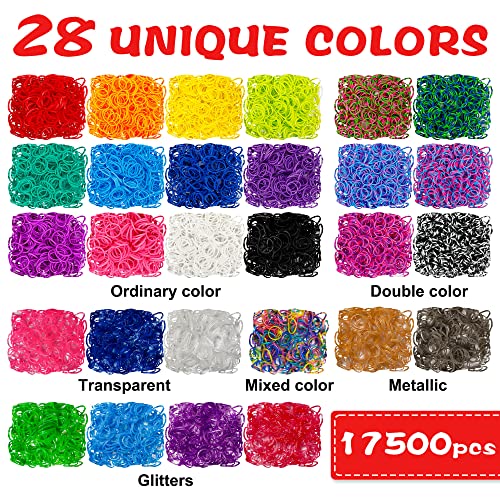 INSCRAFT 17500+ Rubber Loom Bands with 3 Layer Container, 28 Colors, 600 S-Clips, 352 Beads, 40 Cartoon Pendant, Bracelet Making Refill Kit for Kids