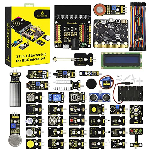 KEYESTUDIO 37 in 1 Box Starter Kit with BBC Microbit V2.2 Board, Great 37 Sensors Microbit Accessories Coding Electronics Kit for Teens Adults, Electric Circuit Learning with Tutorial