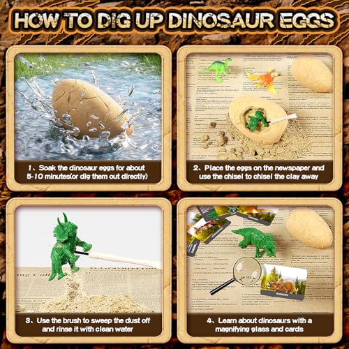 12 Dinosaur Eggs Dig Kit Toys for Kids, Excavation Kit with Magnifier - style: 12 Dinosaur Eggs