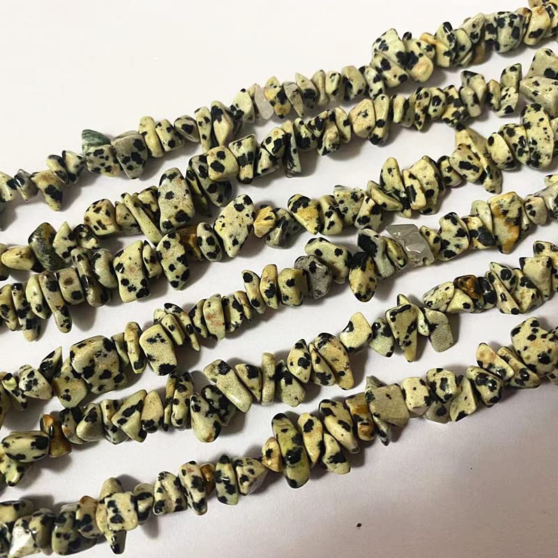 7-8mm Natural Dalmatian Jasper Gemstone Chips Healing Gravel Bracelets Necklace Kit Irregular Tumble Stone Beads DIY Crafts Design Jewelry Making 32" - color: Dalmatian Jasper
