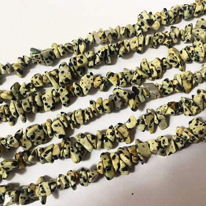 7-8mm Natural Dalmatian Jasper Gemstone Chips Healing Gravel Bracelets Necklace Kit Irregular Tumble Stone Beads DIY Crafts Design Jewelry Making 32" - color: Dalmatian Jasper