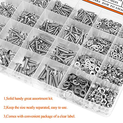 HELIFOUNER 1280 Pieces M2 M2.5 M3 M4 304 Stainless Steel Countersunk Head Socket Cap Metric Screws Bolts Washers Nuts Hardware Assortment Kit with Hex Wrenches - size: ['M2/M2.5/M3/M4']