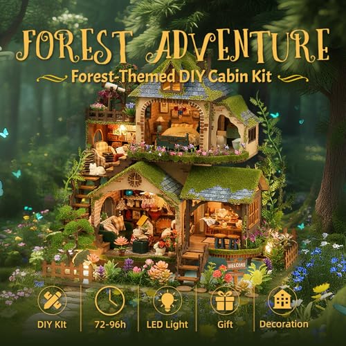 DIY Miniature House Kit with LED Lights, Forest Adventure Wooden Mini House Building Kit for Adults & Teens, Creative Crafts for Women, Friends & Hobbyists - style: Forest Adventure