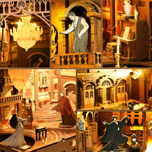MiniCity Phantom of the Opera Book Nook Kit, DIY 3D Wooden Puzzle with LED - color: Phantom of the Opera