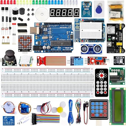 Uno R3 Starter Kit Compatible with Arduino IDE - 200+ Components Electronics Kit with 720P Video Course, Sensors, LEDs, Breadboard, Online Support for Beginners STEM
