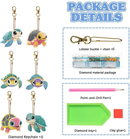 YUE ZHE 6 PCS Sea Turtle Diamond Art Kits for Adults Double Sided Diamond Art Keychains Animal DIY 5D Painting Keychains Kits for Adults Beginners DIY Crafts - color: Turtle