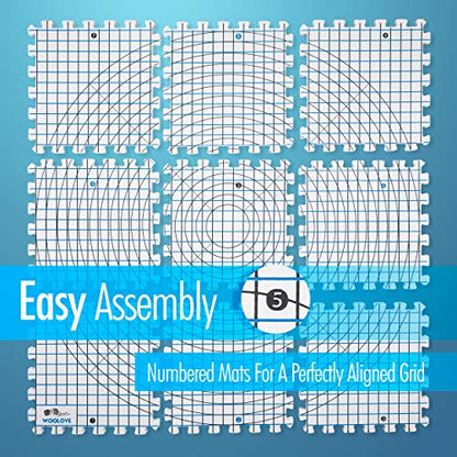 Extra Thick Blocking Mats for Wet and Steam Blocking - Includes Pack of 9, 100 T Pins, 10 Pin Blocker and Storage Bag