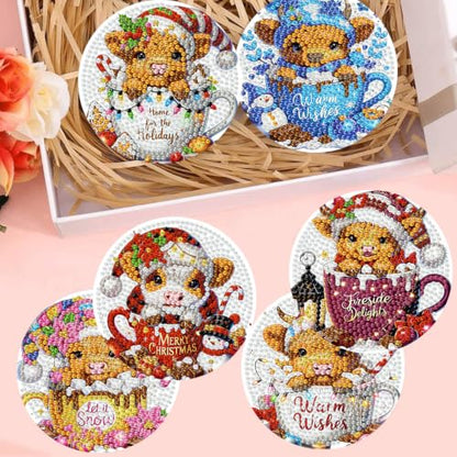 Christmas Cow Diamond Art Coasters Kit, 8 Pieces Diamond Painting Coasters - color: Christmas Cow