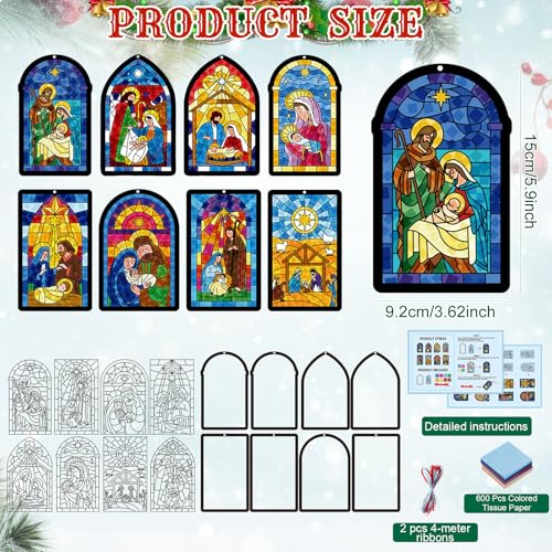 Tinlade 32 Set Nativity Scene Suncatchers Crafts Christmas DIY Activities - style: Nativity