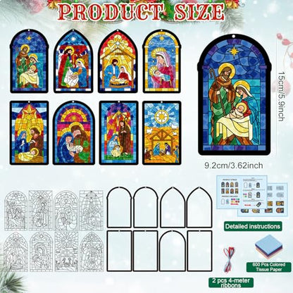 Tinlade 32 Set Nativity Scene Suncatchers Crafts Christmas DIY Activities - style: Nativity