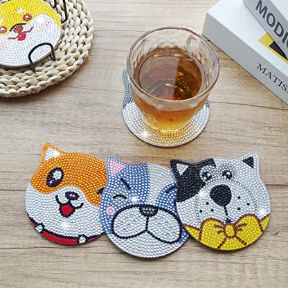 Vcekract 6 Pcs Dog Diamond Art Coasters Kit for Adults - color: Dog Coasters
