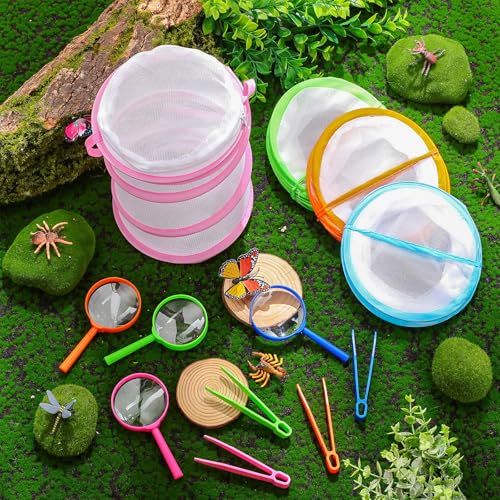 8 Sets Mini Butterfly Cage for Kids with Magnifier and Tweezer Butterfly Catching Kit Outdoor Explorer Kit Butterfly Habitat Net Insect Mesh Cages Butterfly Enclosure Bug Pop Terrarium up