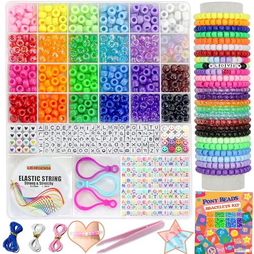LIS HEGENSA 24Color 1000PCS Kandi Pony Beads Bracelets Jewelry Making Kits - size: 24Color(1000PCS)