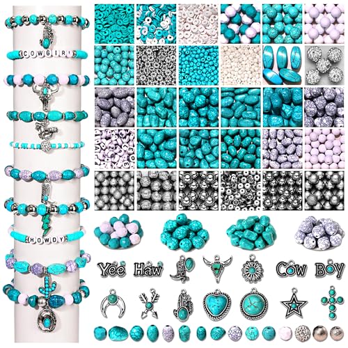 2300PCS+ Western Beads Charms for Bracelet Making Turquoise Clay Heishi Beads Letter Spacer Bead Cactus Star Cowboy Boot Charms for Western Jewelry Making Cowgirl Accessories