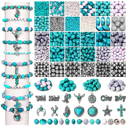 2300PCS+ Western Beads Charms for Bracelet Making Turquoise Clay Heishi Beads Letter Spacer Bead Cactus Star Cowboy Boot Charms for Western Jewelry Making Cowgirl Accessories
