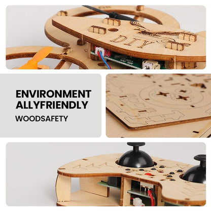 DIY Wooden RC Drone Kit, Quadcopter Assembly Model, 4-Axis Remote Control Mini Drone, STEM Engineering Kit for Teens & Adults