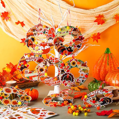 Hollowfly 48 Sets Fall Thanksgiving Paper Wreath Craft Kits - style: Thanksgiving
