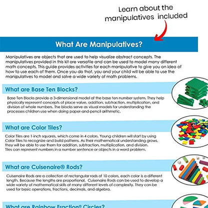hand2mind - 93539 Take Home Math Manipulatives Kit for Kids, with Snap Cubes, Base Ten Blocks, Cuisenaire Rods, Angle Circles, and Color Tiles, Kindergarten Homeschool Supplies (293 Pieces) - style: Plastic and foam, Ages 8-10