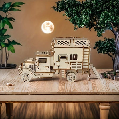 3D Wooden Puzzle, RV Model Kit for Adults & Teens, DIY Mechanical Wooden Model Kits, 11.88in X 6.49in Brain Teaser, Creative Wood Craft Puzzle Gift & Desk Decor