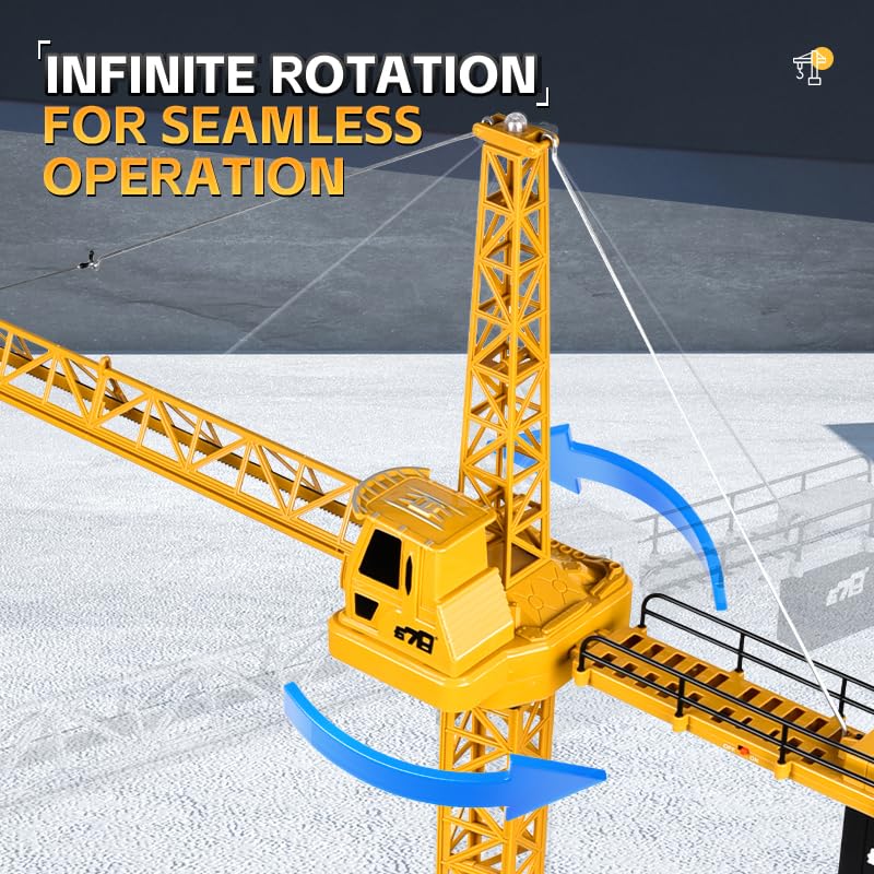 DIY Alloy Hook 4 Channel RC Tower Crane for Kids - 50.4 Inches Remote Control Crane Toy with 2 Batteries, Rotating Lift Construction Vehicles with LED Lights, Excavator Toy for Ages 4,5,6,7,8 Boys