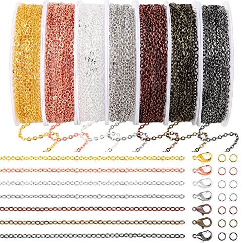 70Ft Jewelry Making Chains, 7 Colors 2mm Necklace Chains for Jewelry Making