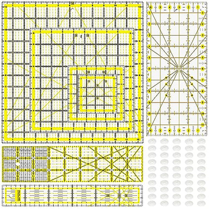 Quilting Rulers, 7 Piece Acrylic Ruler, Fabric Cutting Ruler (12.5"X12.5", 9.5"X9.5", 6"X6", 4.5"X4.5",12"x6.5",9"x3",12"x2"), Sewing & Quilting Templates