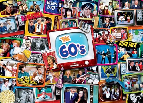 MasterPieces - 1000 Piece Jigsaw Puzzle, Nostalgic 60’s TV Shows Collage, Retro Entertainment Fun for Adults, Family, Kids, Non-Glare Finish, 19.25" x 26.75" - style: 60s Shows