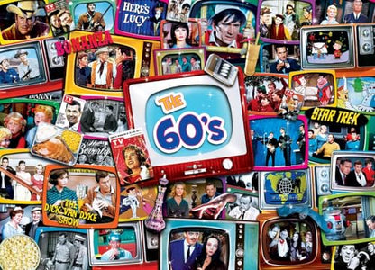 MasterPieces - 1000 Piece Jigsaw Puzzle, Nostalgic 60’s TV Shows Collage, Retro Entertainment Fun for Adults, Family, Kids, Non-Glare Finish, 19.25" x 26.75" - style: 60s Shows